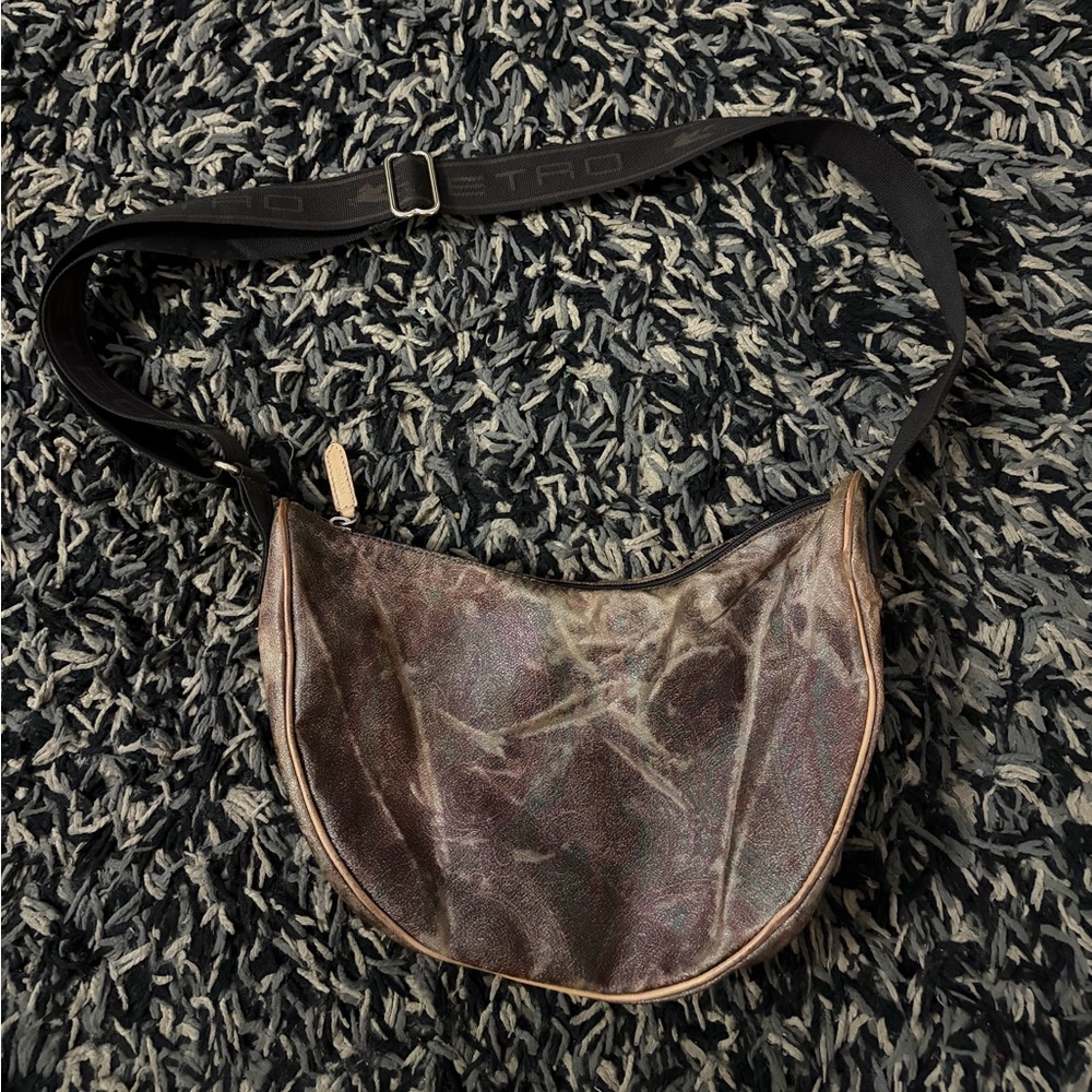 Vintage ETRO Milano Paisley Hobo Bag Coated Canvas Leather Shoulder Bag Italy